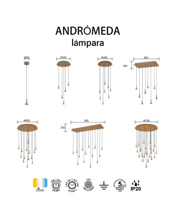 ANDROMEDA * Colgante Redondo 8xLED 5W 3000K W/T Cristal